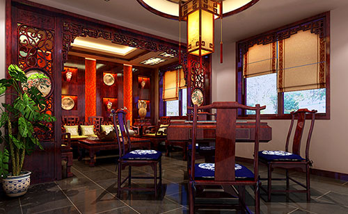 盐湖古典中式风格茶楼包间设计装修效果图